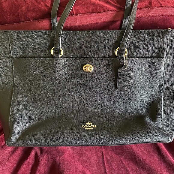 Coach Black Leather Laptop Tote - Picture 1 of 13